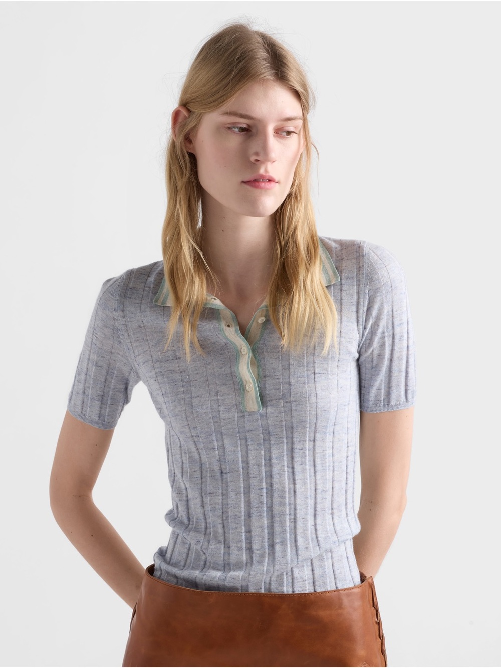 Prada Cashmere, silk and linen polo sweater It38